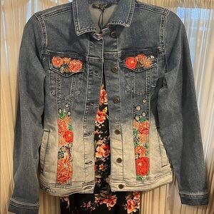 Diane Gilman Blue Jean Jacket with Floral Embroidery/bonus Dress XS Bundle Nwt